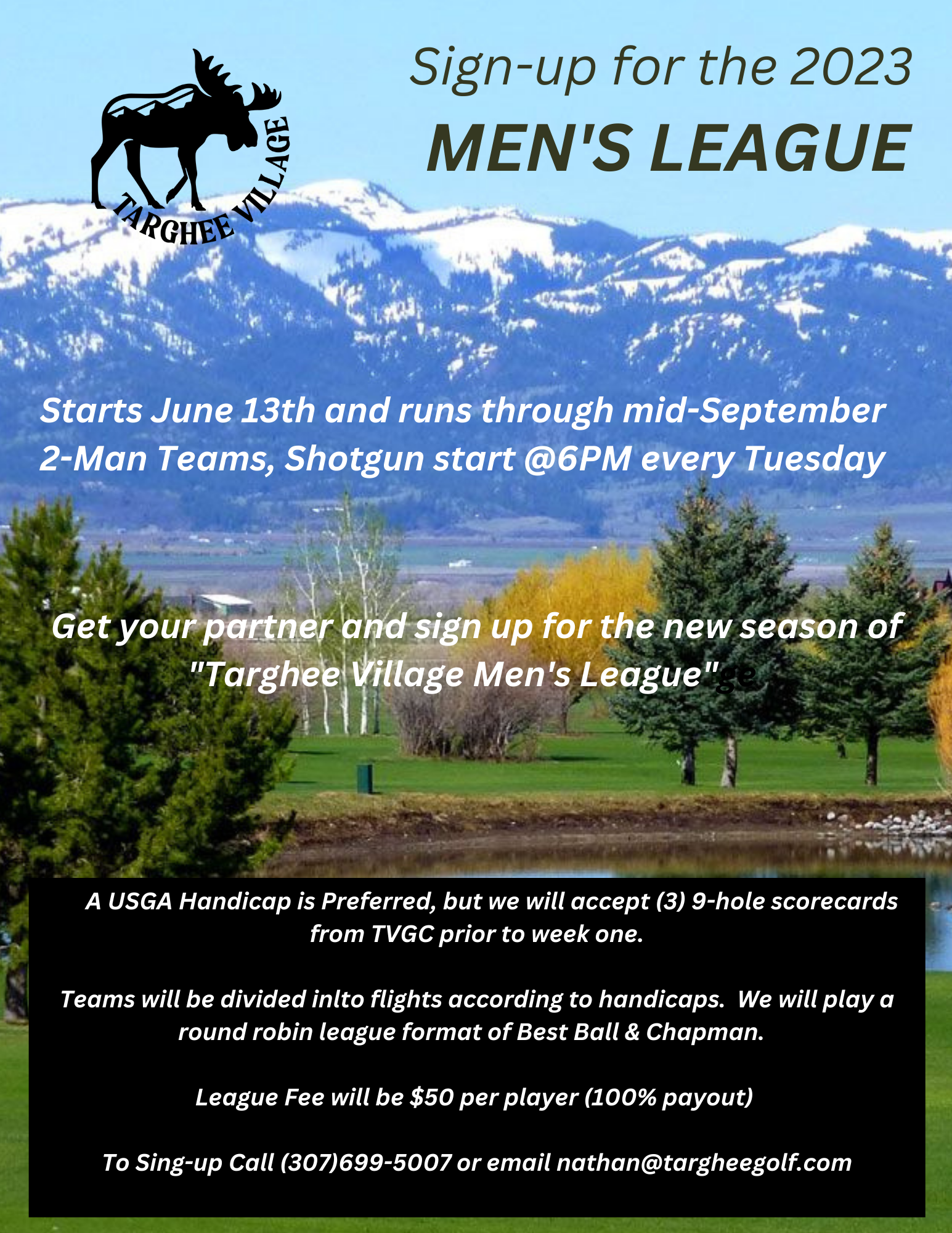 Targhee Village Golf Course | Outings & Events - (2023) Men's League Sign-Up Poster