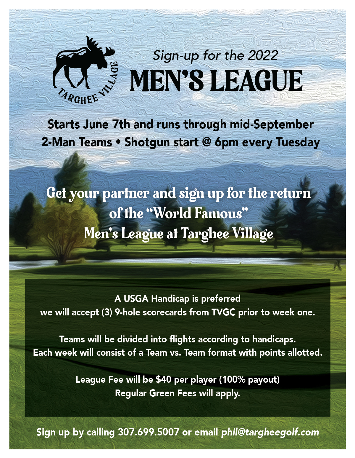 Targhee Village Golf Course | Outings & Events - (2022) Men's League Sign-Up Poster